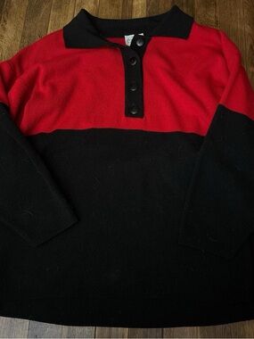 Women’s Red and Black V-Neck Button Sweater